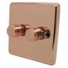 2 Gang : 1 x LED Dimmer + 1 x 2 Way Push Switch Classic Polished Copper LED Dimmer and Push Light Switch Combination