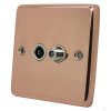 TV Aerial Socket, Satellite F Connector (SKY) and FM Aerial Socket combined on one plate : White Trim Classic Polished Copper TV and SKY Socket