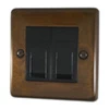 2 Gang Telephone Extension Socket : Black Trim Classical Aged Burnished Copper Telephone Extension Socket