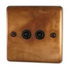 Twin Non Isolated TV | Coaxial Socket : Black Trim Classical Aged Burnished Copper TV Socket
