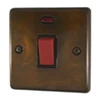 45 Amp Double Pole Switch with Neon - Single Plate : Black Trim Classical Aged Burnished Copper Cooker (45 Amp Double Pole) Switch