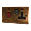 Classical Aged Burnished Copper Cooker Control (45 Amp Double Pole Switch and 13 Amp Socket) - 1