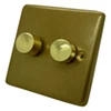 2 Gang Combination - 1 x LED Dimmer + 1 x 2 Way Push Switch Classical Aged Old Gold LED Dimmer and Push Light Switch Combination