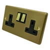 2 Gang - Double 13 Amp Switched Plug Socket : Brass Switches