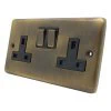 2 Gang - Double 13 Amp Switched Plug Socket Classical Aged Antique Brass Switched Plug Socket