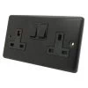 2 Gang - Double 13 Amp Switched Plug Socket : Black Trim Classical Black Switched Plug Socket