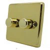2 Gang Combination - 1 x LED Dimmer + 1 x 2 Way Push Switch Classical Polished Brass LED Dimmer and Push Light Switch Combination