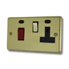 Double Plate - Used for cooker circuit. Switches both live and neutral poles also has a single 13 AmpMP socket with switch : Black Trim Classical Polished Brass Cooker Control (45 Amp Double Pole Switch and 13 Amp Socket)