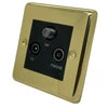 TV Aerial Socket, Satellite F Connector (SKY) and FM Aerial Socket combined on one plate : Black Trim Classical Polished Brass TV, FM and SKY Socket