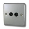 2 Gang - Standard aerial point with 2 outlets : Black Trim Classical Polished Chrome TV Socket