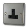 1 Gang - For table lamp lighting circuits : Black Trim Classical Polished Chrome Round Pin Unswitched Socket (For Lighting)
