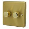 2 Gang Combination - 1 x LED Dimmer + 1 x 2 Way Push Switch Classical Satin Brass LED Dimmer and Push Light Switch Combination