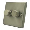 2 Gang Combination - 1 x LED Dimmer + 1 x 2 Way Push Switch Classical Satin Stainless LED Dimmer and Push Light Switch Combination