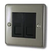 2 Gang - Double telephone extension point : Black Trim Classical Satin Stainless Telephone Extension Socket