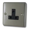 1 Gang - For table lamp lighting circuits : Black Trim Classical Satin Stainless Round Pin Unswitched Socket (For Lighting)