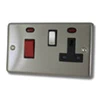 Double Plate - Used for cooker circuit. Switches both live and neutral poles also has a single 13 AmpMP socket with switch : Black Trim Classical Satin Stainless Cooker Control (45 Amp Double Pole Switch and 13 Amp Socket)