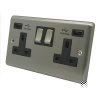 2 Gang - Double 13 Amp Plug Socket with 2 USB A Charging Ports : Black Trim