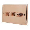 3 Gang 250W 2 Way LED Dimmer (Min Load 5W, Max Load 250W) Classic Polished Copper LED Dimmer