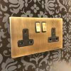 Contemporary Screwless Antique Brass Switched Plug Socket - 2