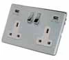 2 Gang - Double 13 Amp Plug Socket with USB A Charging Ports - White Trim Contemporary Screwless Polished Chrome Plug Socket with USB Charging