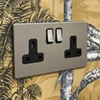Contemporary Screwless Brushed Chrome Switched Plug Socket - 2
