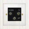 TV Aerial Socket, Satellite F Connector (SKY) and FM Aerial Socket combined on one plate Crystal Clear (Black) TV, FM and SKY Socket