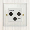 TV Aerial Socket, Satellite F Connector (SKY) and FM Aerial Socket combined on one plate Crystal Clear (White) TV, FM and SKY Socket