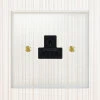 2 Amp Round Pin Plug Socket : Black Trim Crystal Clear (Polished Brass) Round Pin Unswitched Socket (For Lighting)