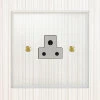 2 Amp Round Pin Plug Socket : White Trim Crystal Clear (Polished Brass) Round Pin Unswitched Socket (For Lighting)