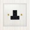 5 Amp Round Pin Plug Socket : Black Trim Crystal Clear (Polished Brass) Round Pin Unswitched Socket (For Lighting)