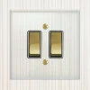 2 Gang Combination 1 x 20amp Intermediate Switch + 1 x 20amp 2 Way Light Switch : White Trim Crystal Clear (Polished Brass) Intermediate Switch and Light Switch Combination