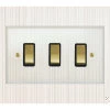 3 Gang Centre Off Retractive Switch : Black Trim Crystal Clear (Polished Brass) Retractive Centre Off Switch
