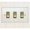 3 Gang Retractive Switch : White Trim Crystal Clear (Polished Brass) Retractive Switch