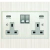 2 Gang - Double 13 Amp Plug Socket with 2 USB A Charging Ports - White Trim