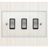 3 Gang Centre Off Retractive Switch : Black Trim Crystal Clear (Satin Chrome) Retractive Centre Off Switch