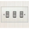 3 Gang Combination 1 x 20amp Intermediate Switch + 2 x 20amp 2 Way Light Switch : White Trim Crystal Clear (Satin Chrome) Intermediate Switch and Light Switch Combination