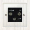 TV Aerial Socket, Satellite F Connector (SKY) and FM Aerial Socket combined on one plate : Black Trim Crystal Clear (Satin Chrome) TV, FM and SKY Socket