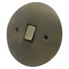 1 Gang - Used for heating and water heating circuits. Switches both live and neutral poles : Black Trim Disc Antique Brass 20 Amp Switch