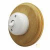 1 White Dome Switch on Round Wooden Pattress