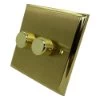 2 Gang : 1 x LED Dimmer + 1 x 2 Way Push Switch Duo Premier Plus Satin Brass (Cast) LED Dimmer and Push Light Switch Combination