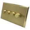 4 Gang 100W 2 Way LED (Trailing Edge) Dimmer (Min Load 1W, Max Load 100W) Duo Premier Plus Satin Brass (Cast) LED Dimmer