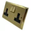 2 Gang - Double 13 Amp Switched Plug Socket : Black Trim