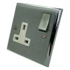 1 Gang - Single 13 Amp Switched Plug Socket : White Trim Duo Premier Plus Satin Chrome (Cast) Switched Plug Socket