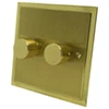 2 Gang : 1 x LED Dimmer + 1 x 2 Way Push Switch Duo Premier Satin Brass LED Dimmer and Push Light Switch Combination