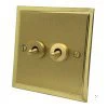 2 Gang Toggle Combination : 1 x 20 Amp Intermediate Toggle Switch + 1 x 20 Amp 2 Way Toggle Switch Duo Premier Satin Brass Intermediate Toggle Switch and Toggle Switch Combination