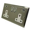 Duo Premier Satin Nickel Plug Socket with USB Charging - 1