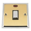 1 Gang - Used for heating and water heating circuits. Switches both live and neutral poles : White Trim Duo Satin Brass / Polished Chrome Edge 20 Amp Switch