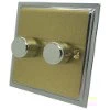 Duo Satin Brass / Polished Chrome Edge LED Dimmer and Push Light Switch Combination - 1
