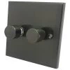 2 Gang : 1 x LED Dimmer + 1 x 2 Way Push Switch Edwardian Classic Bronze LED Dimmer and Push Light Switch Combination