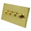 4 Gang : 1 x LED (Min Load 1W, Max Load 100W) Dimmer + 3 x 2 Way Push Switch Edwardian Elite Polished Brass LED Dimmer and Push Light Switch Combination